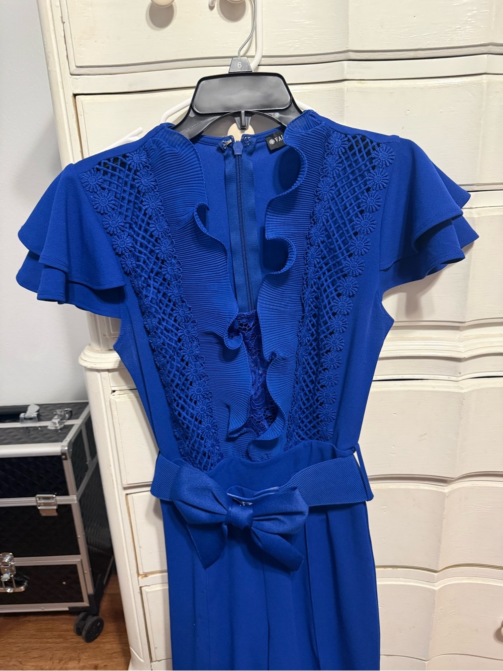 Blue Ruffled Belted Women's Jumpsuit